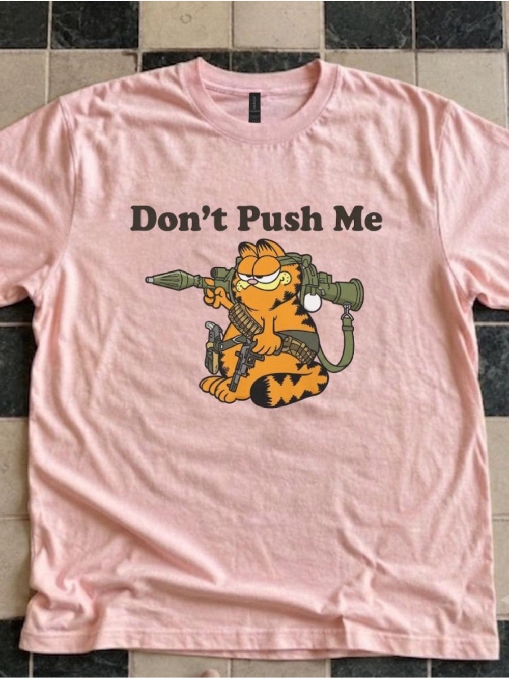 Gildan Pink Garfield "Don't Push Me" Graphic Tee